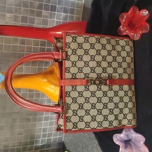 Gucci Monogram Bag Red Trim Tote